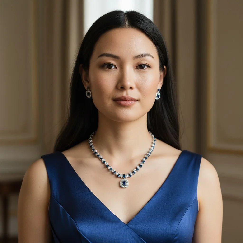 Royal Sapphire - Tone AD Necklace Set - Halo Grace