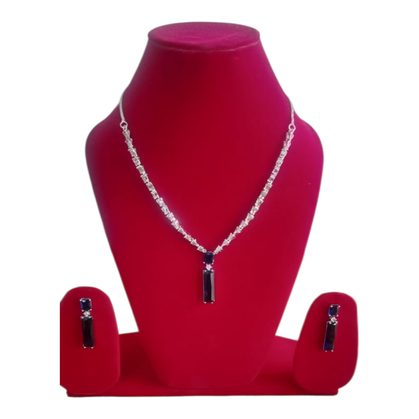 Blue Sapphire Tone AD Necklace Set - Linear Grace