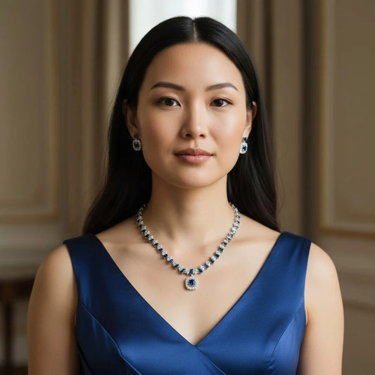 Royal Sapphire - Tone AD Necklace Set - Halo Grace