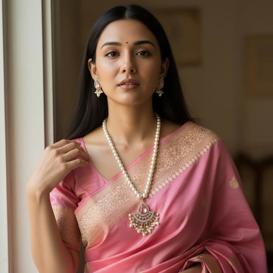 Pink Pearl Tone AD Necklace Set - Rajsi Noor