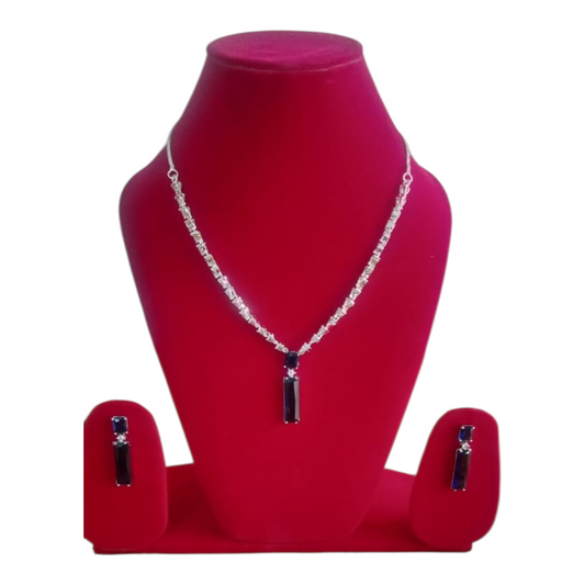 Blue Sapphire Tone AD Necklace Set - Linear Grace