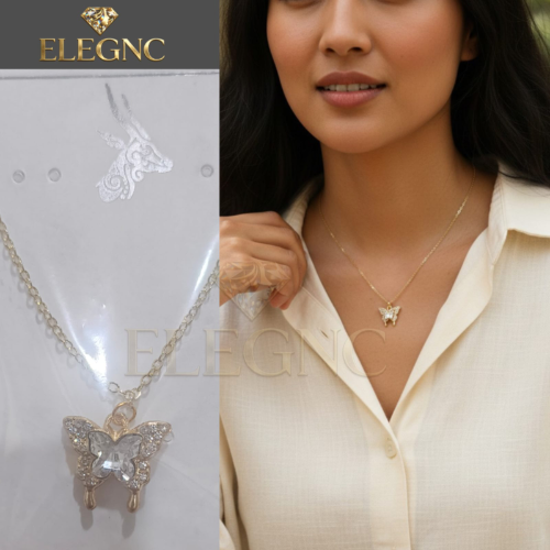 Gold & Crystal Tone AD Pendant - Butterfly Charm