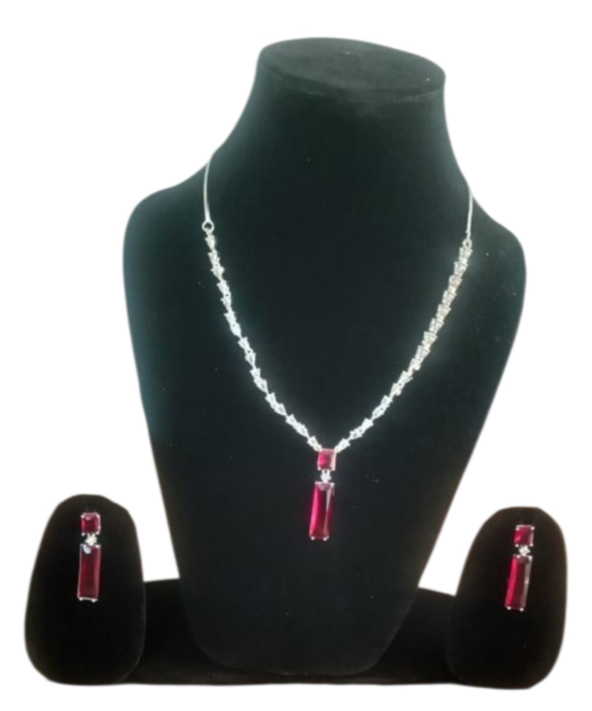 Red Ruby Tone AD Necklace Set - Linear Grace