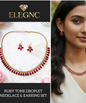 Red Ruby Tone Necklace Set - Petal Drop