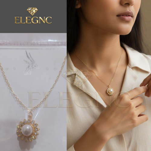Gold & Pearl Tone AD Pendant - Pearl Bloom