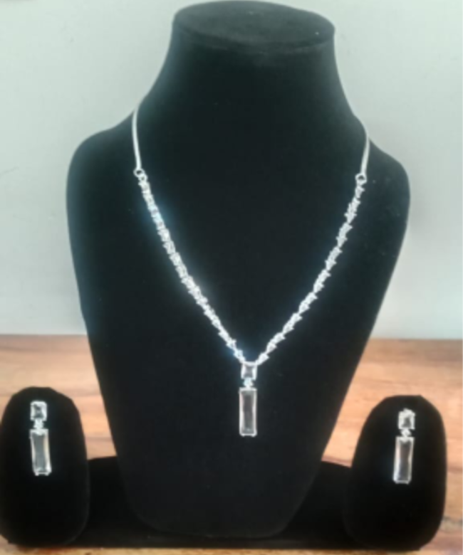 Silver Crystal Tone AD Necklace Set - Linear Grace