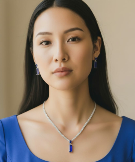 Blue Sapphire Tone AD Necklace Set - Linear Grace