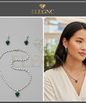 Green Emerald Tone AD Necklace Set - Heart Drop